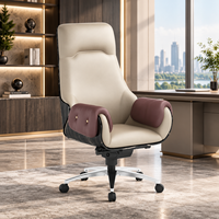 Chaise de bureau de direction en cuir de luxe, dossier haut, ergonomique, pivotante, avec assise en cuir véritable et base à cinq branches en alliage d'aluminium