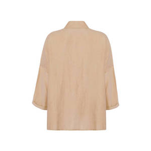 Blusa de Lino Asimétrica Beige para Mujer, Camisa Larga de Punto Bordada, Corte Holgado para Primavera y Otoño, Estilo Casual de Negocios - Product Image 3