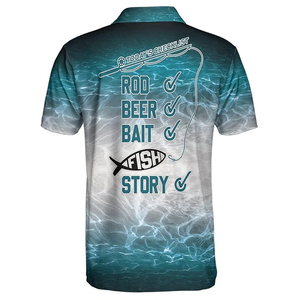 เสื้อโปโลแขนสั้นแบบยูนิเซ็กซ์ขายส่ง OEM พิมพ์ลายแบบ Sublimation เต็มตัว ป้องกันแสงแดด UPF 50 เหมาะสำหรับตกปลา ผลิตจากโพลีเอสเตอร์ผสมสแปนเด็กซ์ - Product Image 6