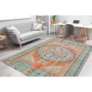 Tapis à motif de roses abstraites, tapis imprimé, délavé, mat, marocain, turc, personnalisé, petit, orange, tapis fin non tissé - Product Image 2