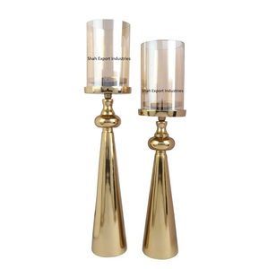 Home Decorative Metal <b>Pillar</b> <b>Candle</b> Holder With Glass Shiny Gold Finished Tabletop Lighting Decoration <b>Candle</b> <b>Pillar</b> - Product Image 1