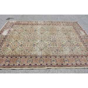 Oriental Beige Red Patchwork Wool <b>Rug</b> 6.7 X 9.5 ft Turkish Flat Weave for Living Room Decor 10mm <b>Thickness</b> with Latex Backing - Product Image 3