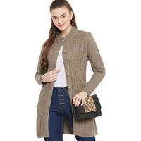 Cárdigan de punto trenzado largo y ajustado para mujer, mezcla de lana, cálido, para invierno, con logo frontal y manga completa