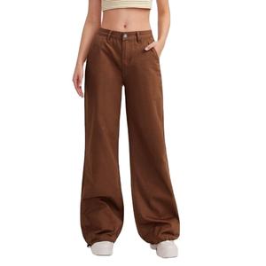 Jean en denim marron large et tendance pour femme, taille haute de luxe, écologique, durable, style urbain, tailles 26-40 - Product Image 1