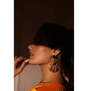 Delicate Gold Plated Sterling Silver Amethyst Stone Danglers <b>Earrings</b> with <b>Long</b> Drop Design for Evening and Party Outfits - Product Image 5