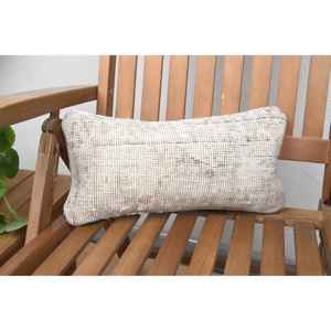 Beige <b>Kantha</b> Patchwork Wool Pillow 8x16 Inch Rustic Floral <b>Throw</b> Pillow with Vintage Embroidered Pattern Premium Style Portable - Product Image 1