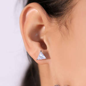 NOVAMART Fine Zarkan Trendy Gold-Plated <b>Silver</b> <b>Stud</b> <b>Earrings</b> with Single Zircon Pyramid Cute Geometric Rose Gold Diamond <b>Studs</b> f - Product Image 1