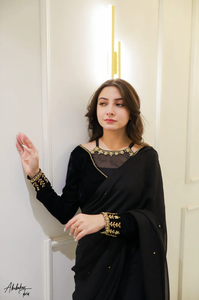 Nouvelle tendance de couleur noire Saree bonnes tenues motif cou Mono Blouse pour les femmes du fournisseur du Pakistan au prix de gros - Product Image 6