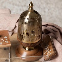 Brûleur à encens en bois MOP arabe le plus vendu, avec dôme doré gravé et plateau en acrylique, base en fer, cadeau Ramadan Aïd pour le Moyen-Orient