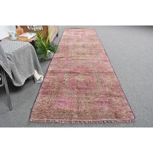 Tapis en laine marron rose moderne 2.8 X 10.3ft Jute turc fait à la main motif abstrait pour adolescent entrée latex pour 2,8X10,3 ft adolescent - Product Image 4