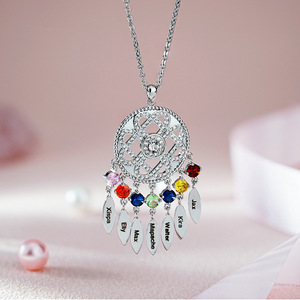 Collar Bohemio Personalizado con <span class=keywords><strong>Atrapasueños</strong></span>, Piedra <span class=keywords><strong>de</strong></span> Nacimiento y Nombre, Joyería <span class=keywords><strong>de</strong></span> Moda, Colgantes y Dijes para Mujer - Product Image 1