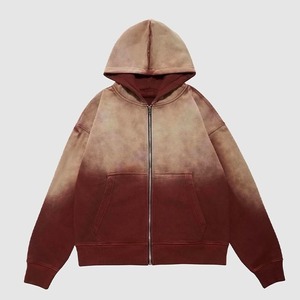 2025 impression personnalisée coton lourd polaire surdimensionné Boxy sweats délavés en détresse Vintage Zip lavage à l'acide à capuche pour hommes été - Product Image 4