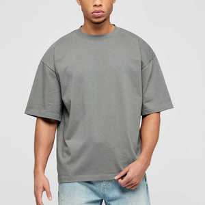 300 GSM Heavyweight Mock Neck <b>T</b>-<b>Shirt</b> Luxury Blank Heavy 100% Cotton Custom Thick Wide Mock <b>Collar</b> Oversized <b>T</b> <b>Shirt</b> Men - Product Image 1