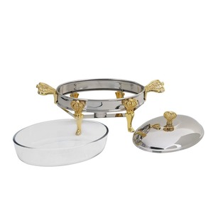 Plat à chafing décoratif plaqué or avec couvercle en acier inoxydable, serveur de buffet haut de gamme pour les célébrations, les fonctions et les rassemblements - Product Image 2