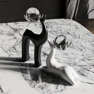 Decoración Navideña de Ciervo Minimalista de Cerámica Hecha a Mano con Cristales Plateados y Blancos - Product Image 2