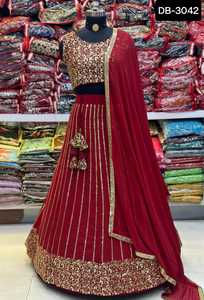Georgette de imitación de estilo indio y pakistaní con Secuencia de bordado Zari Design Work Heavy Lehenga Choli para función de boda - Product Image 4