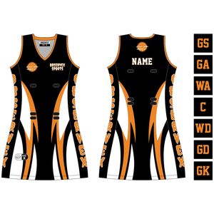 Spandex/algodón vestido de netball de aspecto atractivo nuevo diseño personalizado Azul Rojo sublimado mono de talla grande mujeres adultas A-Line - Product Image 6