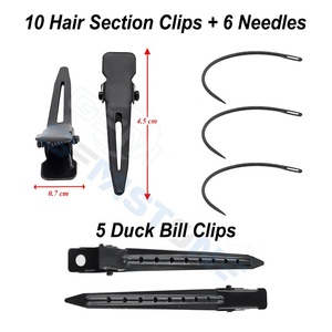 Kit d'outils pour extensions capillaires en acier inoxydable noir mat, comprenant pince à micro-perles, aiguilles à boucle de traction, crochets et pinces de sectionnement type bec de canard - Product Image 5