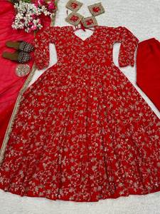 Personnaliser la mode pour femmes robe de créateur indien Georgette fleurie avec séquence brodée travail Anarkali robe et pantalon avec Dupatta - Product Image 3