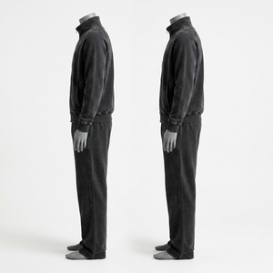 Custom Black Acid Wash Tracksuit Vintage Washed Sweat Suit Full <b>Zip</b> Jacket Jogger Set Cotton Fleece OEM ODM Manufacturer - Product Image 3