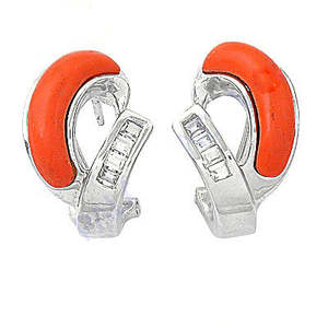 Pendientes de Aro de Plata con Coral para Mujer, Elegantes y Modernos, Accesorio de Joyería - Product Image 2