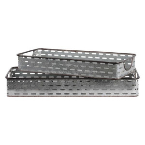 Rectangle <b>Silver</b> Storage Tray Perforated Design Art Deco Style Eco-Friendly for Living Room Tabletop Use Durable Indoor Decor - Product Image 2