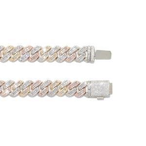 Lujo personalizado Multi tono chapado en oro Moissanite redondo Baguette diamante cadena de eslabones cubanos con regalo de Plata de Ley 925 para Unisex - Product Image 2