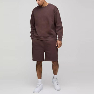 Conjunto corto de sudadera y Jogger para hombre, Sudadera de cuello redondo y pantalón corto liso - Product Image 5