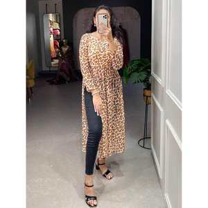 Adorable Kurti Estilo Vintage para Mujer, Talla XL, Estampado Animal Marrón, Chifón, Corte Nayra, para Uso Diario en Otoño y Primavera, Decoración con Logotipo - Product Image 1