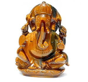 Statue de Ganesha gravée à la main en gros, figurine en pierre de cristal œil de tigre, artisanat bouddhiste en provenance d'Inde - Product Image 1