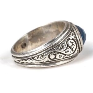 Bague pour homme en argent sterling 925 avec pierre d'aquamarine bleue ovale naturelle facettée, sertie en clos, idéale pour un cadeau - Product Image 3