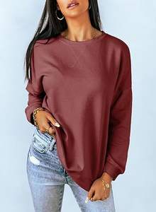 Sudadera de manga larga con cuello redondo para mujer Chaqueta informal de lana cálida de estilo básico simple - Product Image 5