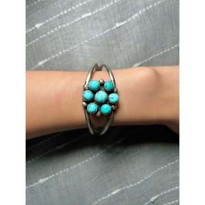Navajo Handmade Cultural Collectible Mixed Turquoise & Sterling Silver Cluster Cuff Bracelet - Product Image 5