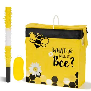 蜜蜂派对用品皮纳塔套装带眼罩和儿童棒什么它会是什么蜜蜂皮纳塔蜜蜂婴儿淋浴派对装饰品