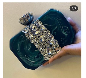 กระเป๋าคลัทช์สีน้ำตาลเรซินสำหรับผู้หญิงกระเป๋าโท้ทงานหัตถกรรมทำจากอินเดียสีน้ำตาล - Product Image 3