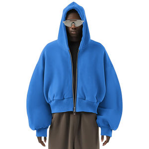 Sudadera con capucha fabricante personalizado 500gsm peso pesado 100% algodón de gran tamaño con cremallera Sudadera con capucha recortada lisa de doble capa - Product Image 3