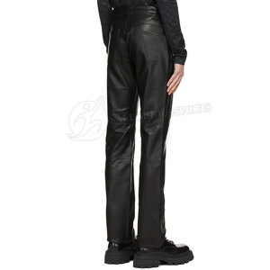 กางเกงขายาวลำลองสำหรับผู้ชายกางเกงเอวสูงหนังแท้ทรงตรงกางเกงผ้าใบดีไซน์ทันสมัย - Product Image 6