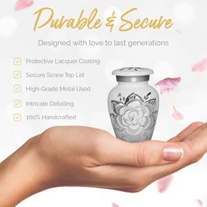 โกศกุหลาบที่ระลึกสําหรับเถ้ามนุษย์ ชุด 4 ชิ้น - โกศกุหลาบขาวพร้อมกล่องและกระเป๋าระดับพรีเมียม - ให้เกียรติคนที่คุณรักด้วยการเผาศพกุหลาบ - Product Image 5