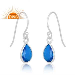 Boucles d'oreilles pendantes en argent sterling fin faites à la main avec topaze bleue suisse doublet, fabricant de bijoux sur mesure - Product Image 2