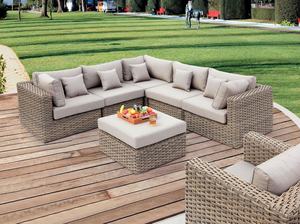 ชุดโซฟาหวายรูปตัว L กลางแจ้งพร้อมเบาะโต๊ะกระจกเฟอร์นิเจอร์ผ้าออกแบบตกแต่งภายในบ้านสำหรับรับประทานอาหารและใช้ในสวน - Product Image 5