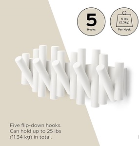 Modern Walnut <b>Wall</b>-Mounted Coat Rack 5 Retractable Wood Pegs Space Saving Clothing Storage Organizer With <b>Rail</b> Hook - Product Image 3