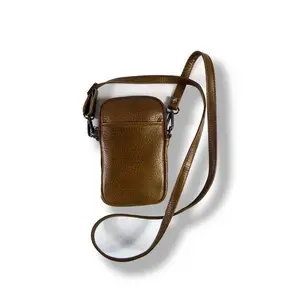 Premium quality Made in Italy mobile phone bag in leather with adjustable shoulder strap zipper closure