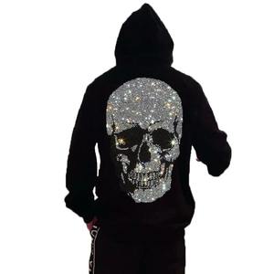 Alta calidad para personalizar Rhinestone Logo Hoodie Hombres Zip up Moda Rhinestone Hoodie Full Zip up Hoodie Rhinestone - Product Image 2