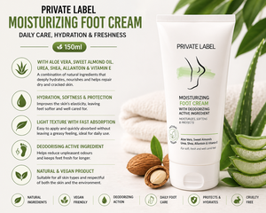 Crema Hidratante para Pies de Marca Privada 150ml OEM |   Cuidado de los pies hidratante y reparador, antiolor, de rápida absorción |   Vegano Natural España UE - Product Image 2