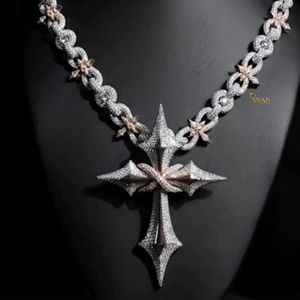 Collar con colgante de Cruz de Oro Sólido de 10K hecho a mano, oro blanco, diamantes cultivados en laboratorio, joyería de Hip Hop helada completa, cadena de eslabones de estrella personalizada - Product Image 2