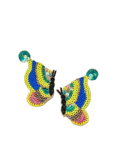 Mardi Gras Indian-Inspired Earrings <b>Butterfly</b> Embroidery Multi-Color Seed <b>Beaded</b> Clip-On Design Classic Pearl Purple Yellow - Product Image 3