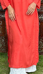 Estilo dulce naranja brillante gasa Kurti con detalle de apliques Kurti largos ropa informal de mujer hasta la rodilla moda al por mayor - Product Image 3