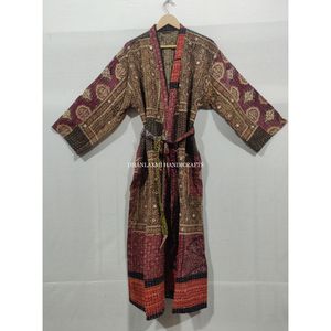 Ajrakh Imprimé Miroir Travail Main Maxi Robe Robe En Gros Kimono Style Kantha Nuit Indien Coton Peignoir - Product Image 3