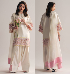 Conjunto de Salwar Kameez de Seda Crepé Natural Pakistaní Tradicional para Invierno, con Dupatta, Última Colección de Diseñador, Superventas - Product Image 3