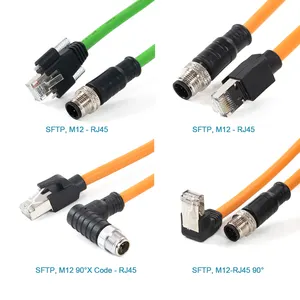 Kustom Pabrik UL tahan air M12 sampai RJ45 M12 sampai M12 kabel konektor industri pengodean D 4 Pin 8 Pin SFTP kabel Ethernet